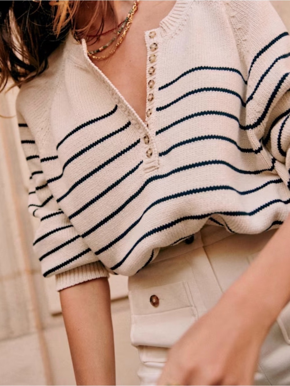 Sezane Lèontine Jumper Medium Ecru/Navy